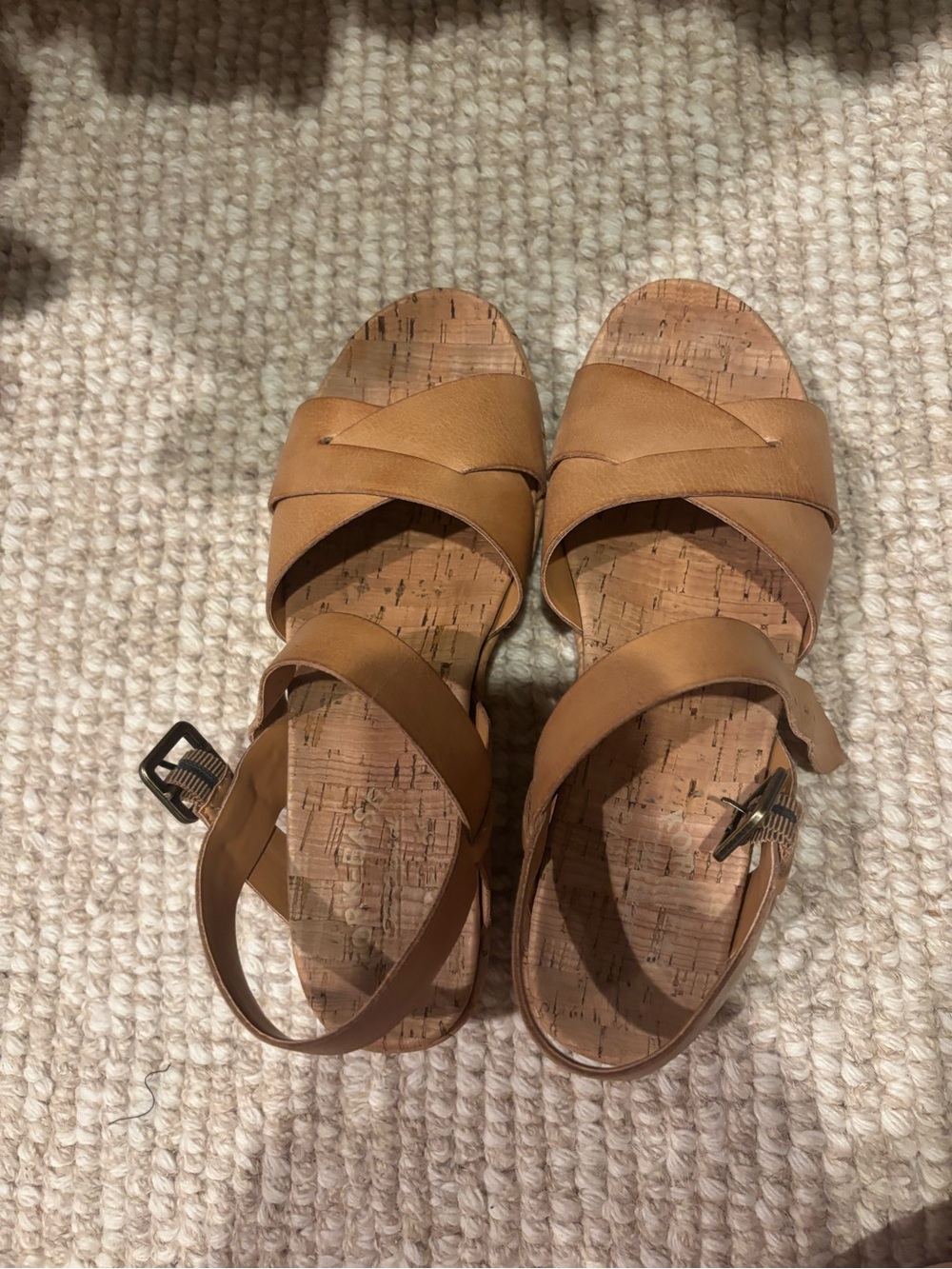 Women’s Tan Leather Cork Wedge Sandals - Picture 2 of 5